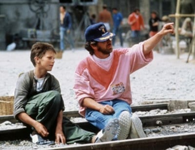 Steven Spielberg and Christian Bale chat on set of Empire of the Sun in 1987