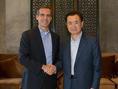 LA Mayor Eric Garcetti and Wanda chairman Wang Jianlin may enjoy a friendship but others in Hollywood are not so happy with China's richest man