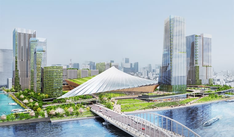 Rendering of the nine-building complex in Tokyo's Chuo ward (Image: Mitsui Fudosan)